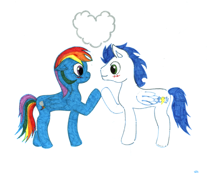 Size: 900x752 | Tagged: safe, artist:brooke-th, derpibooru import, rainbow dash, soarin', female, heart cloud, male, shipping, soarindash, straight