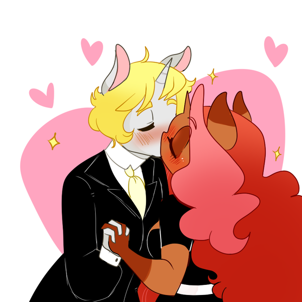 Size: 900x900 | Tagged: anthro, artist:ruhianna, date, derpibooru import, heart, holiday, kissing, oc, oc:celestial stream, oc:romancedy, safe, unofficial characters only, valentine's day