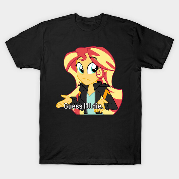 Size: 630x630 | Tagged: safe, artist:wubcakeva, derpibooru import, sunset shimmer, equestria girls, guess i'll die, t shirt design, wat