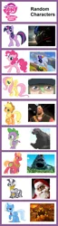 Size: 598x2335 | Tagged: safe, derpibooru import, applejack, big macintosh, fluttershy, pinkie pie, spike, trixie, twilight sparkle, zecora, earth pony, human, kaiju, natural harmonia gropius, pony, zebra, chart, comparison chart, conker's bad fur day, george volcano, godzilla, godzilla (series), great mighty poo, heavy weapons guy, male, meme, n, optimus prime, pokémon, santa claus, spyro the dragon, stallion, team fortress 2, transformers, volcanicity, wat