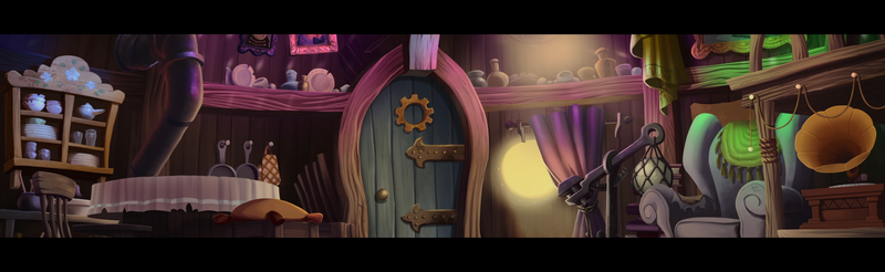 Size: 3510x1080 | Tagged: bottle, capper's room, chair, composite screencap, cupboard, curtain, derpibooru import, door, edit, edited screencap, gear, my little pony: the movie, panorama, plate, record player, safe, scenery, screencap, table