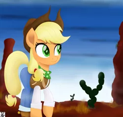 Size: 5800x5500 | Tagged: safe, artist:theretroart88, derpibooru import, applejack, earth pony, pony, equestria girls, movie magic, spoiler:eqg specials, absurd resolution, applejack's hat, clothes, cowboy hat, equestria girls outfit, female, hat, mare, sky, solo