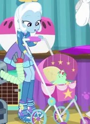 Size: 513x704 | Tagged: safe, derpibooru import, screencap, trixie, dog, best in show: the pre-show, equestria girls, equestria girls series, spoiler:eqg series (season 2), cropped, cute, diatrixes, pet carrier, stroller, trixie's dog