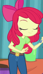 Size: 638x1080 | Tagged: safe, derpibooru import, screencap, apple bloom, winona, best in show: the pre-show, equestria girls, equestria girls series, spoiler:eqg series (season 2), animated, cropped, solo focus, tail wag