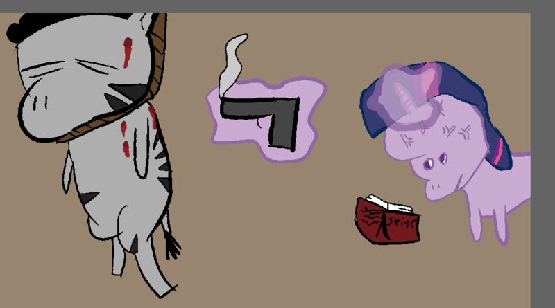 Size: 1135x632 | Tagged: 1000 hours in ms paint, artist:dashusethetrashcan, big brain, blood, derpibooru import, grimdark, hanging (by neck), noose, siege, twilight sparkle, zebra