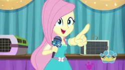 Size: 1920x1080 | Tagged: safe, derpibooru import, screencap, fluttershy, best in show: the pre-show, equestria girls, equestria girls series, spoiler:eqg series (season 2), geode of fauna, magical geodes, microphone