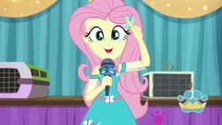 Size: 1920x1080 | Tagged: safe, derpibooru import, screencap, fluttershy, best in show: the pre-show, equestria girls, equestria girls series, spoiler:eqg series (season 2), magical geodes, microphone