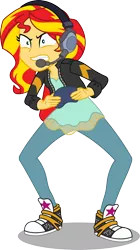 Size: 1010x1800 | Tagged: safe, artist:seahawk270, derpibooru import, sunset shimmer, equestria girls, equestria girls series, game stream, spoiler:eqg series (season 2), angry, clothes, controller, female, gamer sunset, headset, jacket, leather jacket, pants, psycho gamer sunset, shoes, simple background, sneakers, solo, transparent background, vector