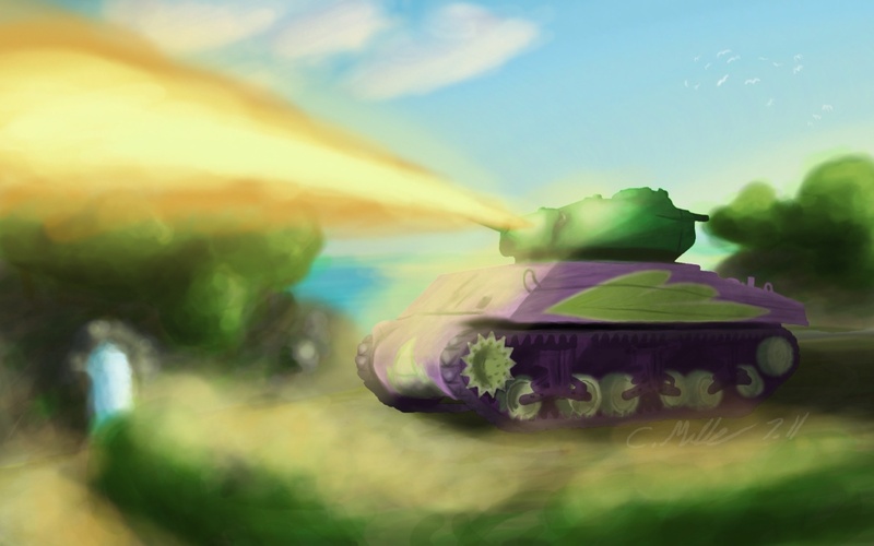 Size: 1568x980 | Tagged: artist:tattertailart, derpibooru import, flamethrower, m4 sherman, safe, spike, tank (vehicle), weapon, zippo