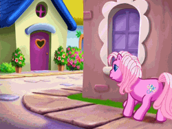 Size: 720x540 | Tagged: safe, derpibooru import, screencap, pinkie pie (g3), puzzlemint, earth pony, pony, positively pink, animated, duo, female, g3, gif, mare, oops, ouch