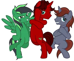 Size: 1440x1199 | Tagged: safe, artist:theeditormlp, derpibooru import, oc, oc:gutiu serenade, oc:pitch, oc:wuten, unofficial characters only, pegasus, pony, unicorn, female, jojo pose, jojo's bizarre adventure, male, mare, pillar men, show accurate, simple background, stallion, transparent background