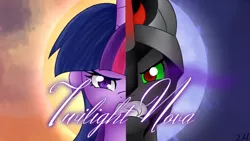 Size: 1280x720 | Tagged: safe, artist:lilimani8, derpibooru import, king sombra, twilight sparkle, twilight sparkle (alicorn), alicorn, pony, female, gritted teeth, two sided posters, two sides