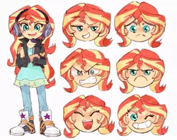 Size: 1024x812 | Tagged: safe, artist:keeerooooo1, derpibooru import, sunset shimmer, equestria girls, equestria girls series, game stream, spoiler:eqg series (season 2), clothes, converse, crossed arms, cute, facial expressions, female, headset, headset mic, jacket, shimmerbetes, shoes, simple background, white background