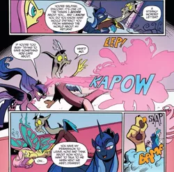 Size: 809x802 | Tagged: abuse, artist:andypriceart, butterfly, butterfly pony, butterfly wings, cosmos (character), derpibooru import, discord, flutterbuse, fluttershy, hybrid, idw, possessed, princess luna, safe, spoiler:comic, spoiler:comic75, transformation, wings