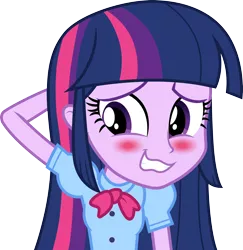 Size: 3000x3088 | Tagged: safe, artist:cloudyglow, derpibooru import, twilight sparkle, twilight sparkle (alicorn), alicorn, equestria girls, equestria girls (movie), .ai available, arm behind head, blushing, clothes, cute, high res, simple background, solo, transparent background, twiabetes, vector