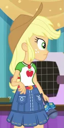 Size: 497x997 | Tagged: safe, derpibooru import, screencap, applejack, best in show: the pre-show, equestria girls, equestria girls series, spoiler:eqg series (season 2), cropped, geode of super strength, magical geodes, microphone, solo