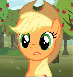 Size: 889x942 | Tagged: safe, derpibooru import, screencap, applejack, earth pony, pony, the super speedy cider squeezy 6000, apple, apple tree, applejack's hat, close-up, cowboy hat, cropped, cute, female, hat, jackabetes, mare, solo, tree