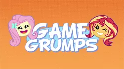 Size: 1920x1080 | Tagged: safe, artist:famousmari5, derpibooru import, fluttershy, sunset shimmer, equestria girls, equestria girls series, game stream, spoiler:eqg series (season 2), game grumps, grumpset shimmer, hey i'm grump, i'm not so grump, logo parody, not so grumpershy, parody