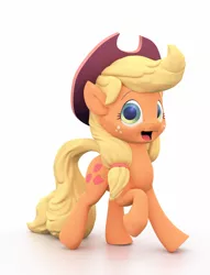 Size: 1222x1600 | Tagged: safe, artist:frederickwilson, derpibooru import, applejack, earth pony, pony, 3d, applejack's hat, cowboy hat, cute, cutie mark, female, happy, hat, jackabetes, looking at you, mare, open mouth, recreation, simple background, solo, white background