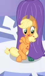 Size: 295x497 | Tagged: safe, derpibooru import, screencap, applejack, earth pony, pony, the crystal empire, applejack's hat, bipedal, bipedal leaning, cool, cowboy hat, cropped, crossed arms, crossed hooves, cute, female, hat, jackabetes, leaning, mare, open mouth, smiling