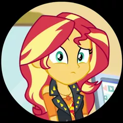 Size: 521x521 | Tagged: safe, derpibooru import, screencap, sunset shimmer, equestria girls, equestria girls series, schedule swap, spoiler:eqg series (season 2), computer, cropped, ending, female, geode of empathy, looking at you, magical geodes, raised eyebrow, solo