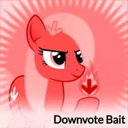 Size: 1024x1024 | Tagged: safe, artist:arifproject, derpibooru import, edit, oc, oc:downvote, ponified, unofficial characters only, pony, derpibooru, >:), derpibooru ponified, downvote, downvote bait, downvote's downvotes, downvotes are upvotes, earth pony magic, female, fire, mare, meta, smiling, smirk, spoilered image joke