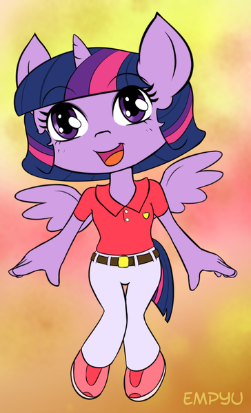 Size: 607x1000 | Tagged: safe, artist:empyu, derpibooru import, twilight sparkle, alicorn, anthro, chibi, clothes, cute, female, image, png, smiling, solo, twiabetes, twilight sparkle (alicorn)