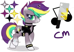 Size: 1843x1311 | Tagged: safe, artist:space--paws0w0, derpibooru import, oc, oc:punk note, unofficial characters only, pony, unicorn, belt, blaze (coat marking), bracelet, choker, clothes, ear piercing, earring, female, horn, horn ring, jacket, jewelry, leather jacket, mare, multicolored hair, nose piercing, nose ring, piercing, raised hoof, ring, simple background, socks (coat marking), solo, spiked wristband, transparent background, wristband