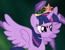 Size: 1221x938 | Tagged: safe, derpibooru import, screencap, twilight sparkle, twilight sparkle (alicorn), alicorn, pony, princess twilight sparkle (episode), big crown thingy, cropped, crown, determined, element of magic, jewelry, regalia, solo, spread wings, wings