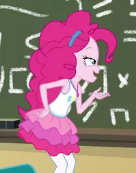 Size: 712x903 | Tagged: safe, derpibooru import, screencap, pinkie pie, equestria girls, equestria girls series, schedule swap, spoiler:eqg series (season 2), clothes, female, geode of sugar bombs, magical geodes, pantyhose, skirt, smiling