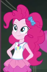 Size: 571x883 | Tagged: safe, derpibooru import, screencap, pinkie pie, all the world's off stage, equestria girls, equestria girls series, :), all the world's off stage: pinkie pie, clothes, cropped, cute, cutie mark, cutie mark on clothes, diapinkes, geode of sugar bombs, grin, hairband, hands behind back, image, jewelry, magical geodes, necklace, png, sleeveless, smiling, solo, tanktop