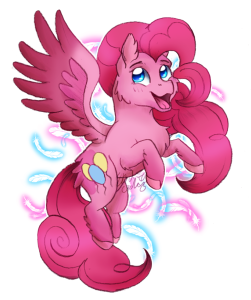 Size: 545x651 | Tagged: safe, artist:8bitgalaxy, derpibooru import, pinkie pie, pegasus, pony, leak, spoiler:g5, female, g5, happy, mare, open mouth, pegasus pinkie pie, pinkie pie (g5), race swap, simple background, smiling, solo, transparent background, unshorn fetlocks, wings