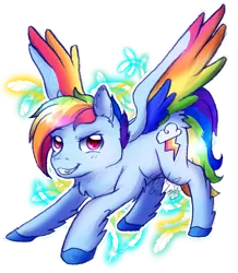 Size: 975x1118 | Tagged: safe, artist:8bitgalaxy, derpibooru import, rainbow dash, pegasus, pony, leak, spoiler:g5, colored wings, female, g5, mare, multicolored wings, rainbow dash (g5), simple background, smiling, solo, transparent background, wings