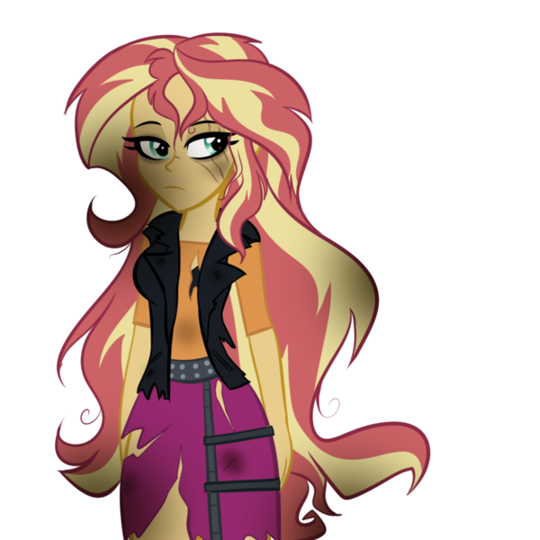 Size: 1000x1000 | Tagged: dead source, semi-grimdark, artist:wubcakeva, derpibooru import, sunset shimmer, comic:twilight's lab, equestria girls, adult, alternate universe, breasts, bruised, clothes, comic, female, messy hair, older, scar, solo, torn clothes