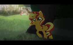 Size: 1280x800 | Tagged: safe, artist:minty root, derpibooru import, idw, moondancer, moondancer (g1), sunset shimmer, unicorn, the fall of sunset shimmer: animated film, female, mare, park, youtube, youtube link