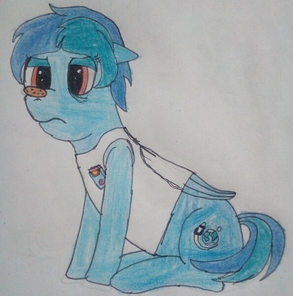 Size: 2446x2465 | Tagged: safe, artist:überreaktor, derpibooru import, oc, oc:delta vee, unofficial characters only, pegasus, pony, cookie, food, solo, traditional art, unamused