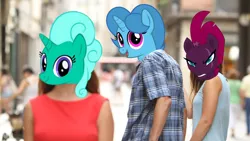 Size: 1920x1080 | Tagged: angry, artist:徐詩珮, derpibooru import, distracted boyfriend meme, edit, female, fizzlepop berrytwist, gameloft, glitter drops, lesbian, love triangle, my little pony: the movie, safe, shipping, springdrops, spring rain, springshadow, tempest shadow, tempest shadow's friends, the stormy road to canterlot