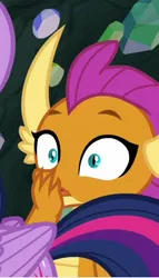 Size: 207x363 | Tagged: alicorn, claws, cropped, derpibooru import, dragon, dragoness, female, gasp, safe, screencap, smolder, the end in friend, twilight sparkle, twilight sparkle (alicorn), wide eyes