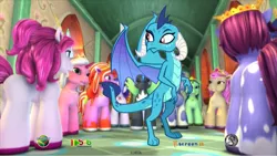 Size: 1191x671 | Tagged: safe, derpibooru import, edit, princess ember, dragon, unicorn, unicorn filly, bella (filly funtasia), crossover, filly (filly funtasia), filly funtasia, image, lynn (filly funtasia), melody (filly funtasia), png, rose (filly funtasia), screencap from another series, willow (filly funtasia), you came to the wrong neighborhood