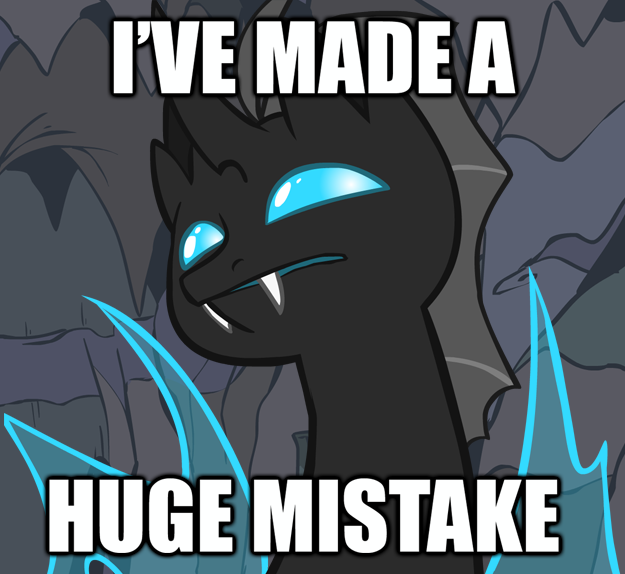 Size: 625x574 | Tagged: arrested development, artist:dinkelion, ask doppel, bust, caption, catchphrase, changeling, derpibooru import, image macro, i've made a huge mistake, meme, oc, oc:doppel, portrait, safe, solo, text, unofficial characters only