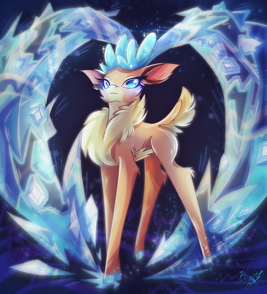 Size: 2000x2200 | Tagged: safe, artist:alexbluebird, derpibooru import, velvet reindeer, deer, reindeer, them's fightin' herds, community related, female, glowing eyes, ice, solo