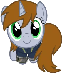 Size: 1000x1187 | Tagged: safe, artist:brisineo, derpibooru import, part of a set, oc, oc:littlepip, unofficial characters only, pony, unicorn, fallout equestria, fanfic, badumsquish's kitties, clothes, cute, fanfic art, female, hooves, horn, i can't believe it's not badumsquish, looking at you, looking up, looking up at you, mare, ocbetes, pipbuck, simple background, sitting, smiling, solo, transparent background, vault suit
