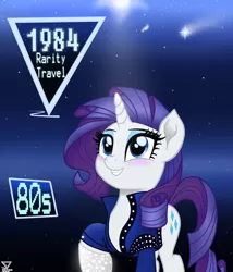 Size: 1800x2100 | Tagged: safe, artist:theretroart88, derpibooru import, rarity, pony, unicorn, 1984, 80's fashion, 80s, clothes, female, mare, movie accurate, smiling, solo, stars