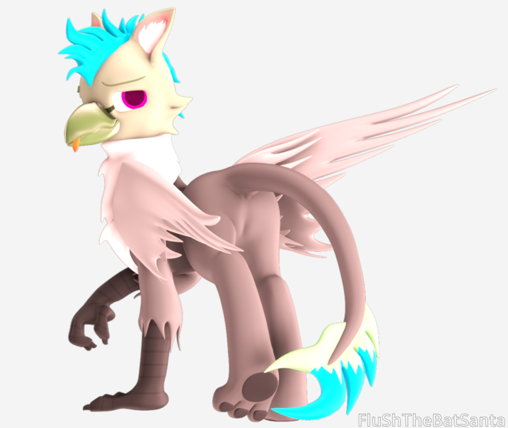 Size: 4088x3444 | Tagged: safe, artist:flushthebatsanta, artist:jacob_lhh3, derpibooru import, oc, oc:fluffy (the griffon), gryphon, 3d, :p, butt, plot, silly, solo, source filmmaker, tongue out, wings