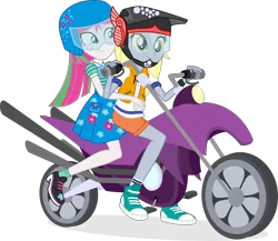 Size: 5470x4756 | Tagged: safe, artist:punzil504, derpibooru import, blossomforth, derpy hooves, equestria girls, equestria girls series, fomo, spoiler:eqg series (season 2), absurd resolution, clothes, converse, equestria girls-ified, freckles, helmet, motorcross, motorcycle, shoes, shorts, simple background, skirt, smiling, socks, transparent background, vector