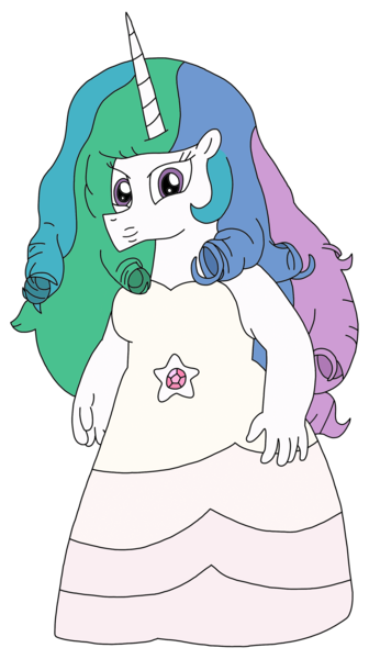 Size: 1738x3103 | Tagged: alternate hairstyle, alternate version, anthro, artist:supahdonarudo, clothes, derpibooru import, dress, princess celestia, rose quartz (steven universe), safe, simple background, steven universe, transparent background