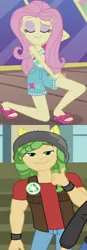 Size: 466x1332 | Tagged: safe, derpibooru import, edit, screencap, flash sentry, fluttershy, sandalwood, equestria girls, equestria girls series, friendship games, spoiler:eqg series (season 2), clothes, cropped, female, male, offscreen character, right there in front of me, sandals, sandalshy, shipping, shipping domino, shorts, shoulderless, straight