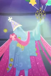 Size: 271x398 | Tagged: safe, derpibooru import, screencap, star swirl the bearded, equestria girls, equestria girls series, twilight under the stars, spoiler:eqg series (season 2), cropped, hat, party hat, statue, statue of star swirl