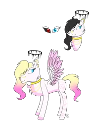 Size: 1224x1632 | Tagged: safe, artist:derpyhooves567, derpibooru import, oc, oc:angelica (angel), unofficial characters only, angel pony, demon, demon pony, hybrid, original species, pegasus, pony, angel, black sclera, chest fluff, choker, colored sclera, ear fluff, ear piercing, earring, female, freckles, heterochromia, jewelry, mare, necklace, nose piercing, nose ring, piercing, simple background, slit eyes, snake eyes, solo, tattoo, transparent background