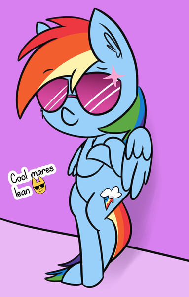 Size: 1336x2093 | Tagged: safe, artist:artiks, derpibooru import, rainbow dash, pegasus, pony, 20% cooler, cool, crossed hooves, female, leaning, solo, sunglasses